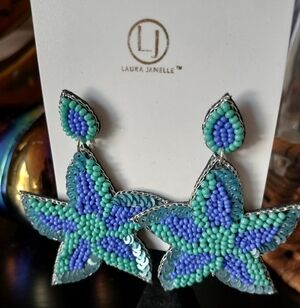 Laura Janelle Beaded Starfish Star Fish Design Beach Theme Earrings NEW